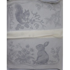 Torchon lapin et écureuil, gris liseré argenté