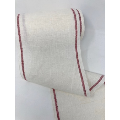 Bande Lin 11 fils - Blanc Cassé Liseré Rouge - 20cm de large Bande Lin 11 fils - Blanc Cassé Liseré Rouge - 20cm de large