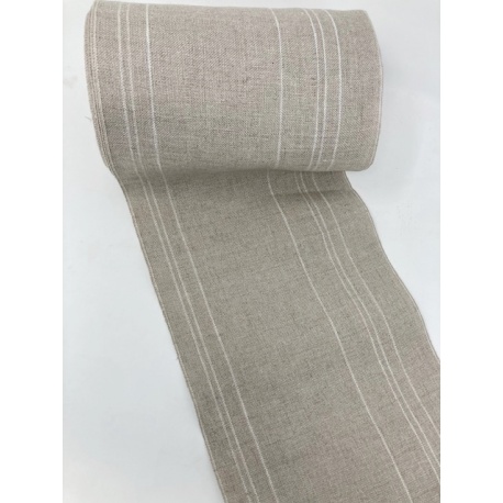 Bande Lin 11 fils - Naturel Fines rayures blanches - 20cm de large Bande Lin 11 fils - Naturel Fines rayures blanches - 20cm de large