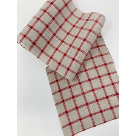 Bande Lin 11 fils - Naturel Carreau Rouge - 20cm de large Bande Lin 11 fils - Naturel Carreau Rouge - 20cm de large