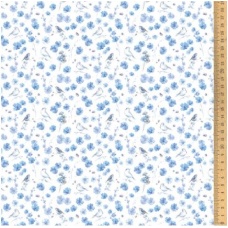 Tissu "Fleurs et Oiseaux Bleus"