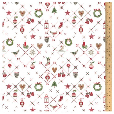 Tissu "Ornements de Noël"