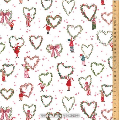Tissu "Cœurs de Noël"